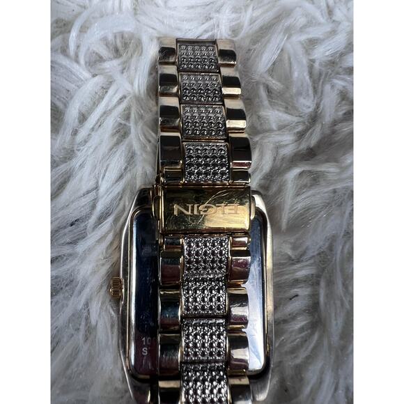 Elgin Rectangular Quartz Watch Gold Tone Crystal Bracelet Japan Movt FG754ST - Picture 7 of 14